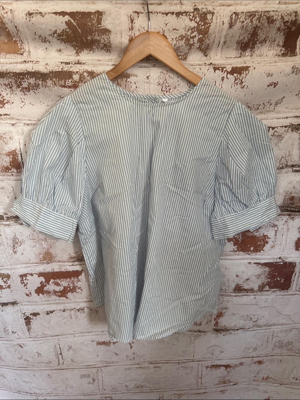 POPSUGAR Pale Blue and White Striped Puff Sleeve Blouse